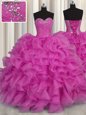 Floor Length Ball Gowns Sleeveless Fuchsia Quinceanera Gown Lace Up