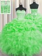 Visible Boning Green Sleeveless Beading and Ruffles and Pick Ups Floor Length Quinceanera Dress