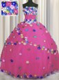 Fashion Ball Gowns Quinceanera Dresses Hot Pink Strapless Tulle Sleeveless Floor Length Lace Up