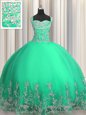 Organza Scoop Sleeveless Lace Up Beading and Pick Ups Sweet 16 Dress in Apple Green