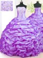 Beautiful Lavender Ball Gowns Beading Quinceanera Dresses Lace Up Taffeta Sleeveless With Train