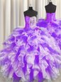 High Class Floor Length White And Purple Vestidos de Quinceanera Sweetheart Sleeveless Lace Up