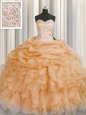 Fabulous Gold Ball Gowns Beading and Ruffles Sweet 16 Dresses Lace Up Organza Sleeveless Floor Length