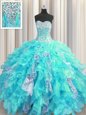 Pretty Sequins Visible Boning Floor Length Ball Gowns Sleeveless Aqua Blue Sweet 16 Dress Lace Up