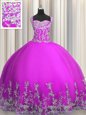 Purple Lace Up Quince Ball Gowns Beading and Appliques Sleeveless Floor Length