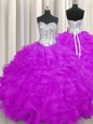 Modest Purple Quinceanera Gown Military Ball and Sweet 16 and Quinceanera and For with Beading and Ruffles Sweetheart Sleeveless Lace Up