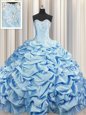 Brush Train Baby Blue Taffeta Lace Up Sweetheart Sleeveless Ball Gown Prom Dress Sweep Train Beading and Pick Ups