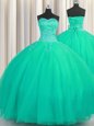Classical Really Puffy Floor Length Turquoise Quinceanera Gown Tulle Sleeveless Beading