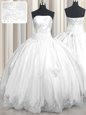 Sumptuous White Lace Up Strapless Beading and Appliques Quinceanera Dresses Taffeta Sleeveless