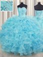 Fancy Sleeveless Beading and Ruffles Lace Up Quinceanera Gown