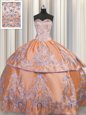 Clearance Orange Taffeta Lace Up Sweet 16 Quinceanera Dress Sleeveless Floor Length Beading and Embroidery
