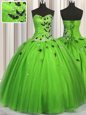 Exquisite Sweetheart Sleeveless Tulle 15 Quinceanera Dress Beading and Appliques Lace Up