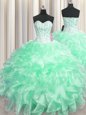 Glorious Visible Boning Apple Green Zipper Sweetheart Beading and Ruffles Sweet 16 Dresses Organza Sleeveless