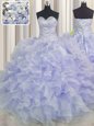 High Quality Purple Sweetheart Neckline Beading and Ruffles Quinceanera Gowns Sleeveless Lace Up