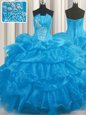 Fabulous Visible Boning Baby Blue Sleeveless Beading and Ruffles and Sashes|ribbons Floor Length Ball Gown Prom Dress