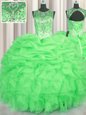 Custom Design See Through Beading and Ruffles and Pick Ups Quinceanera Dress Lace Up Sleeveless Floor Length