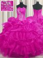 Sleeveless Lace Up Floor Length Beading and Ruffled Layers and Pick Ups Ball Gown Prom Dress