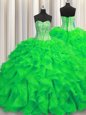 Affordable Organza Sleeveless Floor Length 15th Birthday Dress and Beading and Ruffles