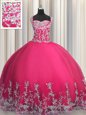 Simple Tulle Sleeveless Floor Length Quinceanera Dresses and Beading and Appliques