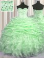 Popular Beading and Ruffles and Pick Ups 15th Birthday Dress Lace Up Sleeveless With Brush Train
