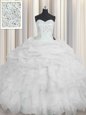 Romantic White Sleeveless Organza Lace Up Ball Gown Prom Dress for Military Ball and Sweet 16 and Quinceanera