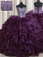 Comfortable Dark Purple Sleeveless Beading and Ruffles Floor Length 15 Quinceanera Dress