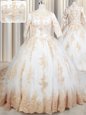 High End Scoop Half Sleeves Court Train Zipper Beading and Lace and Appliques Sweet 16 Dress