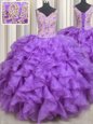 Sweetheart Sleeveless Organza Sweet 16 Dress Beading and Appliques and Ruffles Lace Up