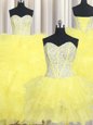 Sexy Three Piece Yellow Sweetheart Lace Up Beading and Ruffles Sweet 16 Quinceanera Dress Sleeveless