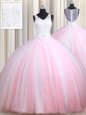 Colorful Straps Pink And White Sleeveless Lace Floor Length Sweet 16 Dress