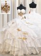Sleeveless Floor Length Beading and Ruffled Layers Lace Up Sweet 16 Dress with White