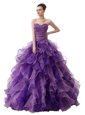 High End Purple Lace Up Sweetheart Beading and Ruffles and Ruching Quinceanera Dresses Organza Sleeveless