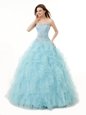 Comfortable Light Blue Lace Up Sweetheart Beading and Ruffles Quinceanera Dresses Organza Sleeveless