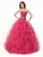 Edgy Sleeveless Beading and Ruffles Lace Up Quince Ball Gowns