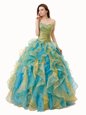 Multi-color Sweet 16 Dress Military Ball and Sweet 16 and Quinceanera and For with Beading and Ruffles and Ruching Sweetheart Sleeveless Lace Up