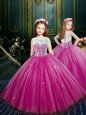 Exquisite Scoop Eggplant Purple Sleeveless Floor Length Beading and Appliques Clasp Handle Flower Girl Dresses