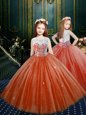 Orange Red Scoop Neckline Appliques Toddler Flower Girl Dress Sleeveless Clasp Handle