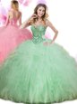 Apple Green Tulle Lace Up Vestidos de Quinceanera Sleeveless Floor Length Beading and Ruffles