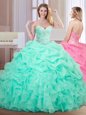 Apple Green Ball Gowns Sweetheart Sleeveless Organza Floor Length Lace Up Beading and Ruffles and Pick Ups Sweet 16 Dresses