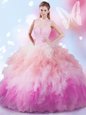 Unique Sweetheart Sleeveless Ball Gown Prom Dress Floor Length Beading Watermelon Red Tulle