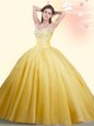 Affordable Gold Quinceanera Dresses Military Ball and Sweet 16 and Quinceanera and For with Beading Sweetheart Sleeveless Lace Up