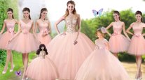 Peach Tulle Lace Up Sweet 16 Quinceanera Dress Sleeveless Floor Length Beading