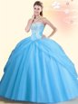 High Class Peach Scoop Neckline Beading Ball Gown Prom Dress Sleeveless Lace Up