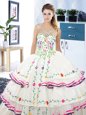Eye-catching Scoop White Sleeveless Beading and Embroidery and Ruffled Layers Floor Length 15 Quinceanera Dress