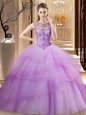 Dazzling Ruffled Lilac 15 Quinceanera Dress Scoop Sleeveless Brush Train Lace Up
