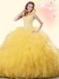 Unique Yellow Backless Sweet 16 Dresses Beading and Ruffles Sleeveless Floor Length