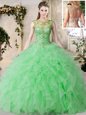 Captivating Green Scoop Neckline Beading and Ruffles Quinceanera Dresses Sleeveless Lace Up
