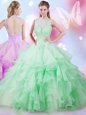 Enchanting Apple Green Lace Up Quinceanera Dresses Beading and Ruffles Sleeveless Floor Length