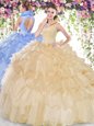 Graceful Organza High-neck Sleeveless Backless Beading and Ruffled Layers Sweet 16 Dress in Champagne