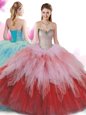 Multi-color Halter Top Lace Up Beading and Ruffles and Pick Ups Quinceanera Dress Sleeveless